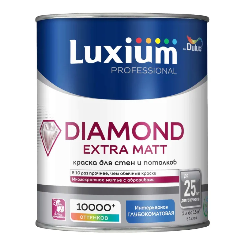 Краска интерьерная моющаяся Diamond Extra Matt глубокоматовая (база C) 0,9л Luxium