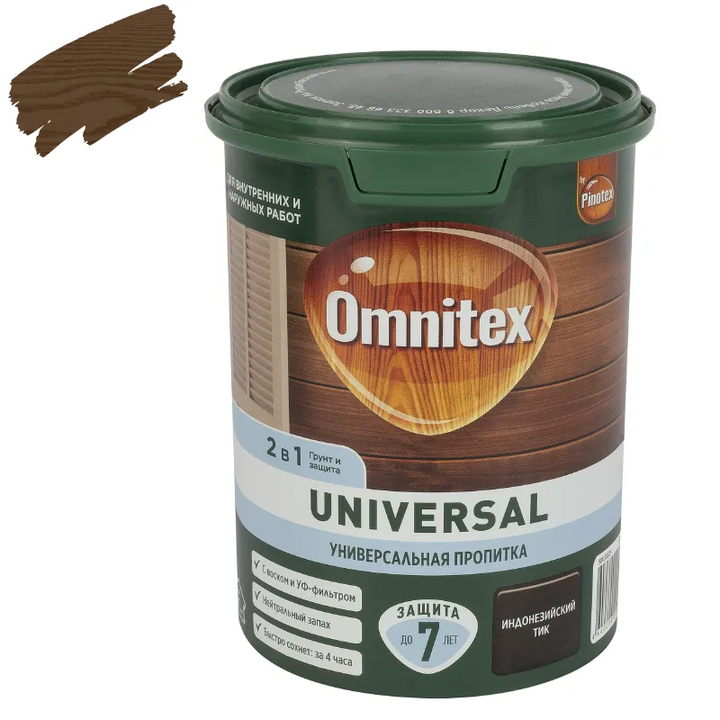 Пропитка 2в1 Omnitex Universal индонезийский тик полуматовая 0,9л