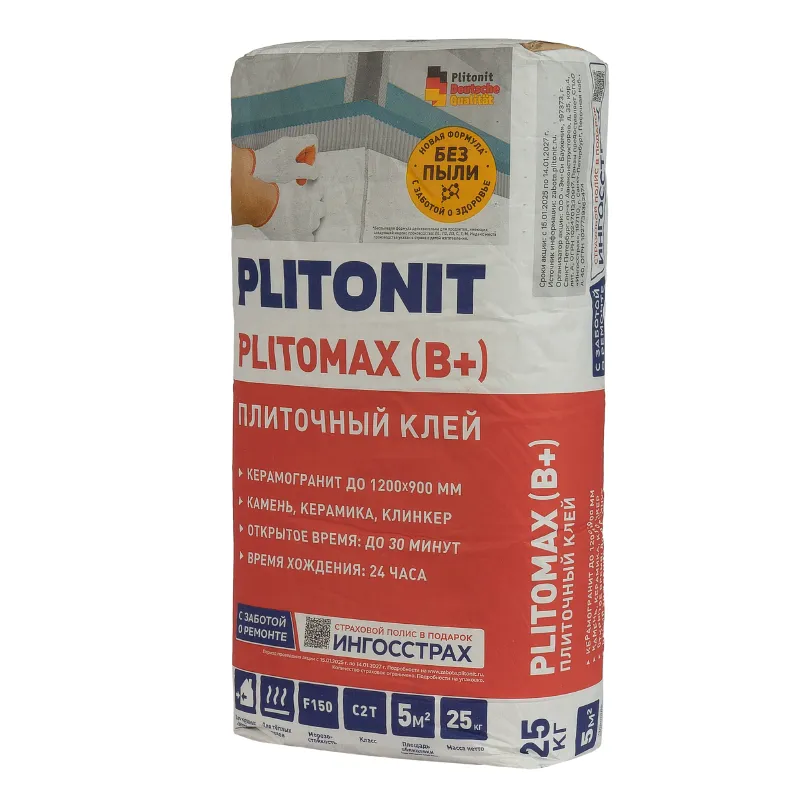 Клей для плитки Plitonit Plitomax В+ С2Т 25кг